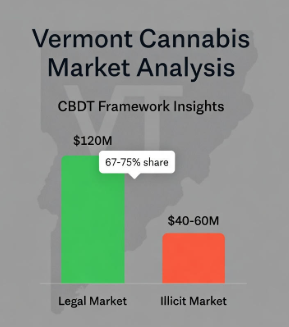 Vermont cannabis legal $120M vs illicit $40-60M split, 67-75% captured by legal market